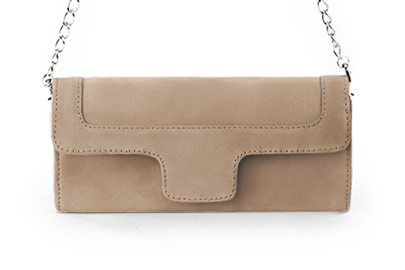 Dress clutch for wedding and parties in tan beige leather - Profile view